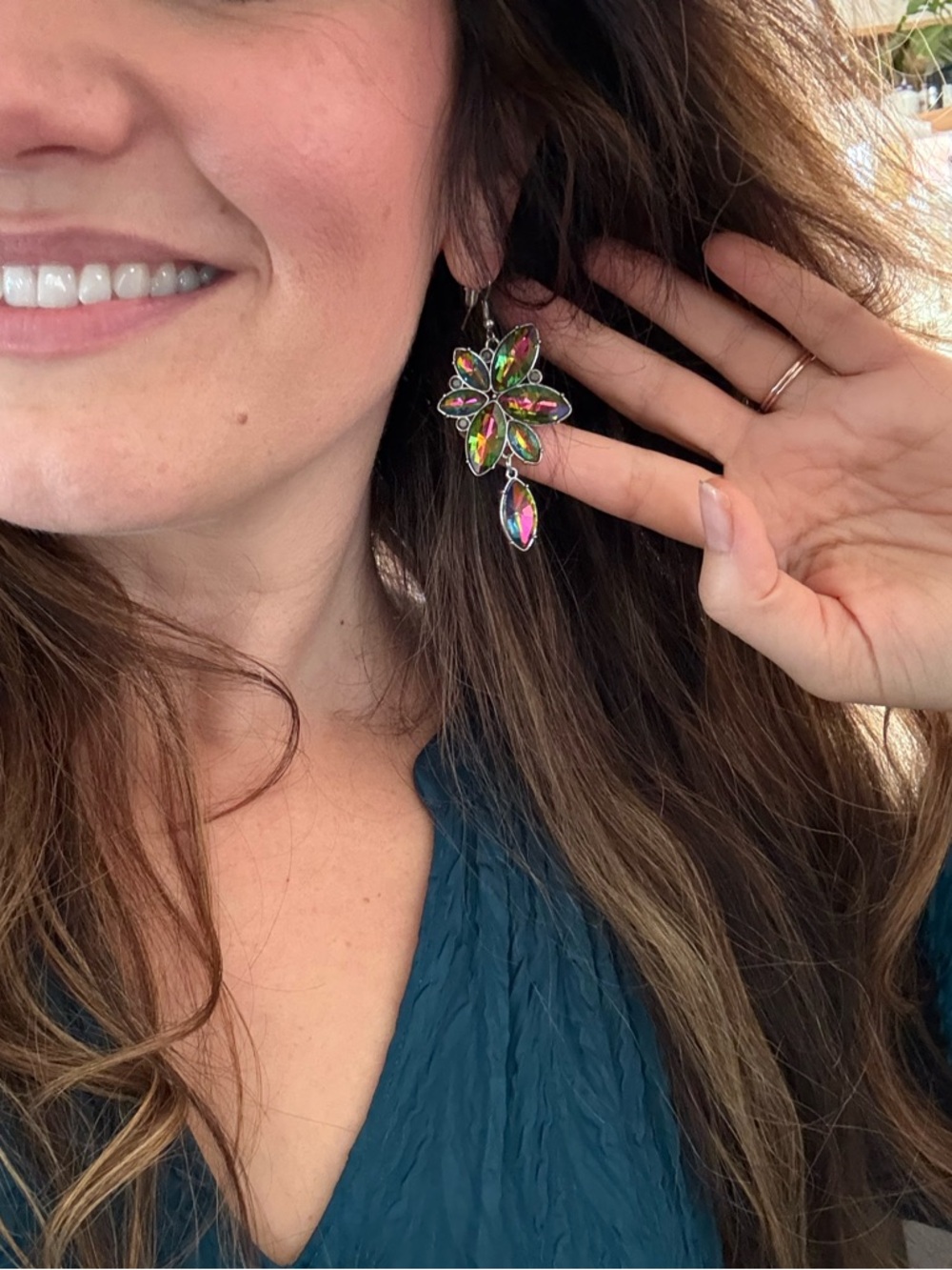 Vintage Rainbow Multi-Color Crystal Floral Butterfly Drop Earrings 🌿